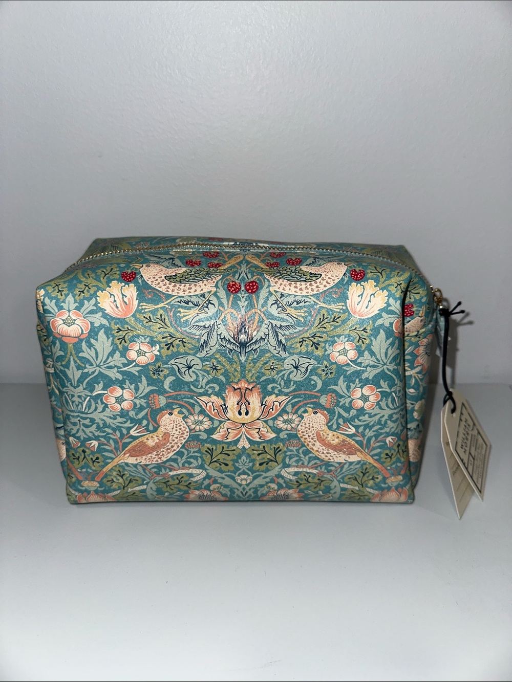 William Morris Teal Green Multi Duck Egg Strawberry Thief Large Wash Bag - Picture 2 of 10